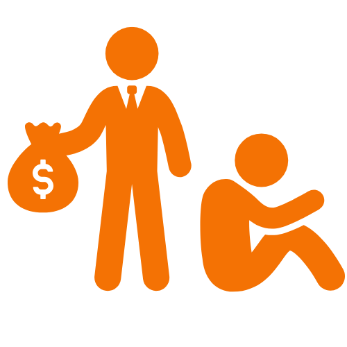 A man with a money bag and other with nothing to represent the revenue ceiling business challenge