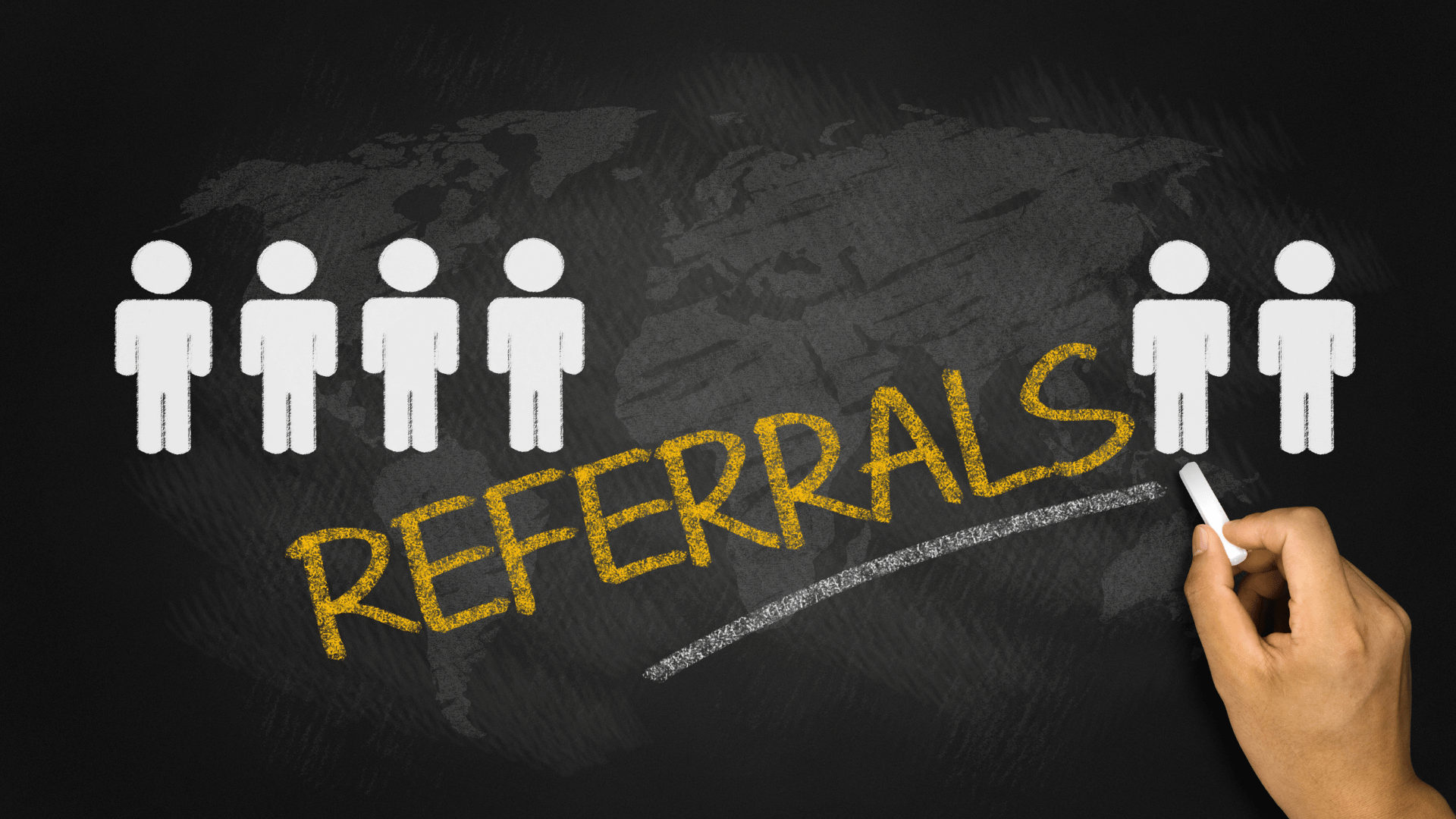 A graphic with five human icon and the word referral written on a board to represent the Pronto Tax School referral Program