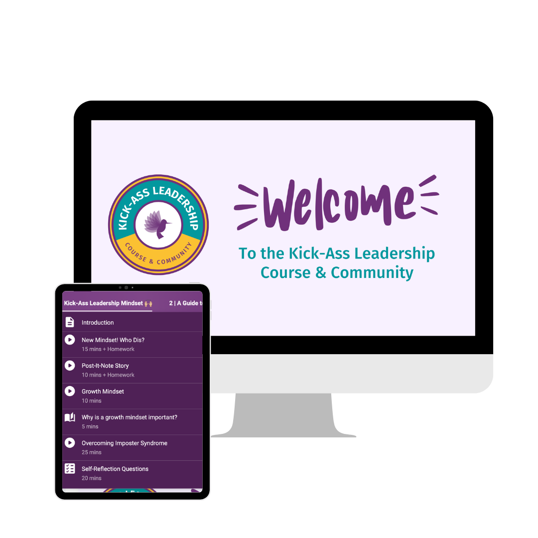 Mockup of a laptop and tablet with Kick-Ass Leadership branding