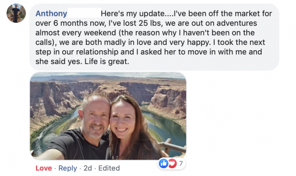 Anthony's six-month Facebook update with Sonia after she agreed to move in with him