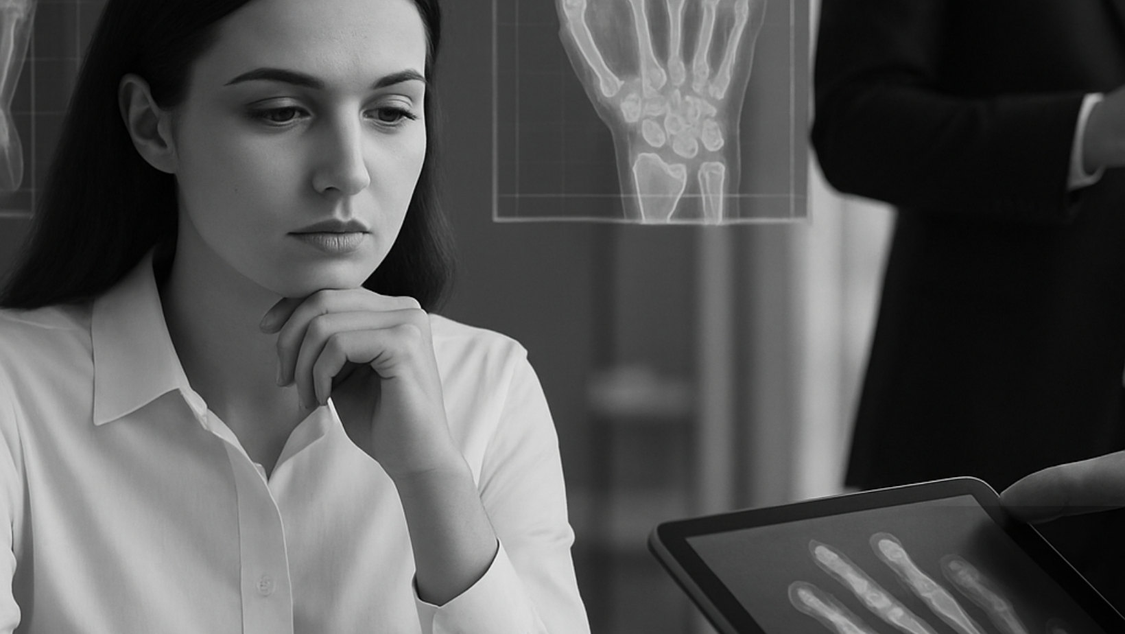 Hand therapist reviewing a stiff hand case