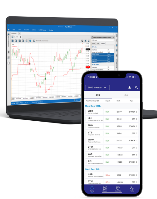 Laptop PC with Beyond Charts Software Displayed, and an iPhone with the SWS Mobile Alerts App Open.