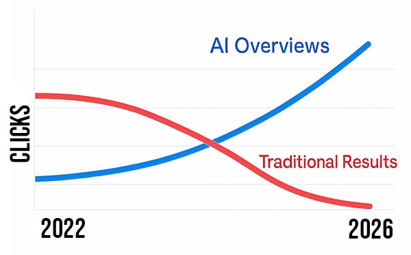 Chart showing AI Overview clicks increasing over time.