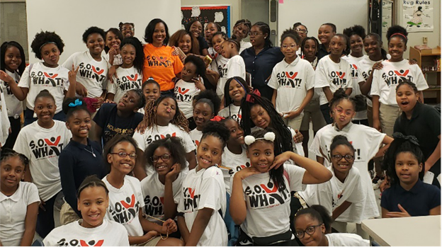 5th grade girls in S.O. What! Shirts