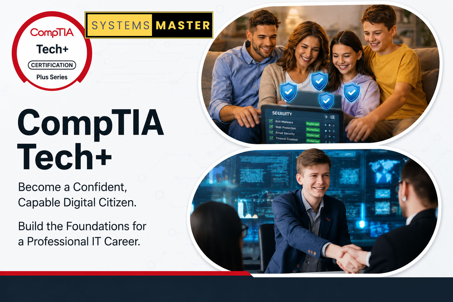 CompTIA Tech+ student completing official labs, assessments, videos, and SMART training to build real-world IT capability.