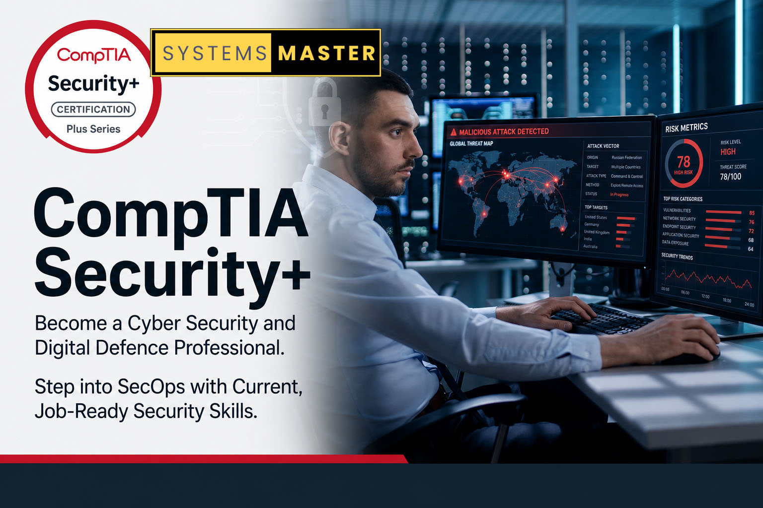 CompTIA Security+ student mastering cyber defence, threat detection, incident response, and SecOps skills.