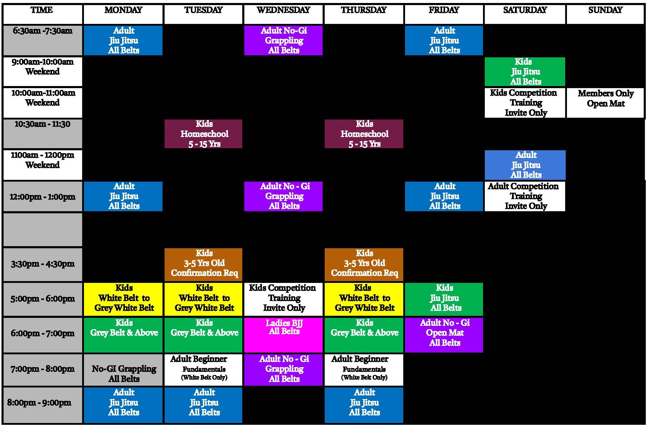 Team Randori Training Schedule