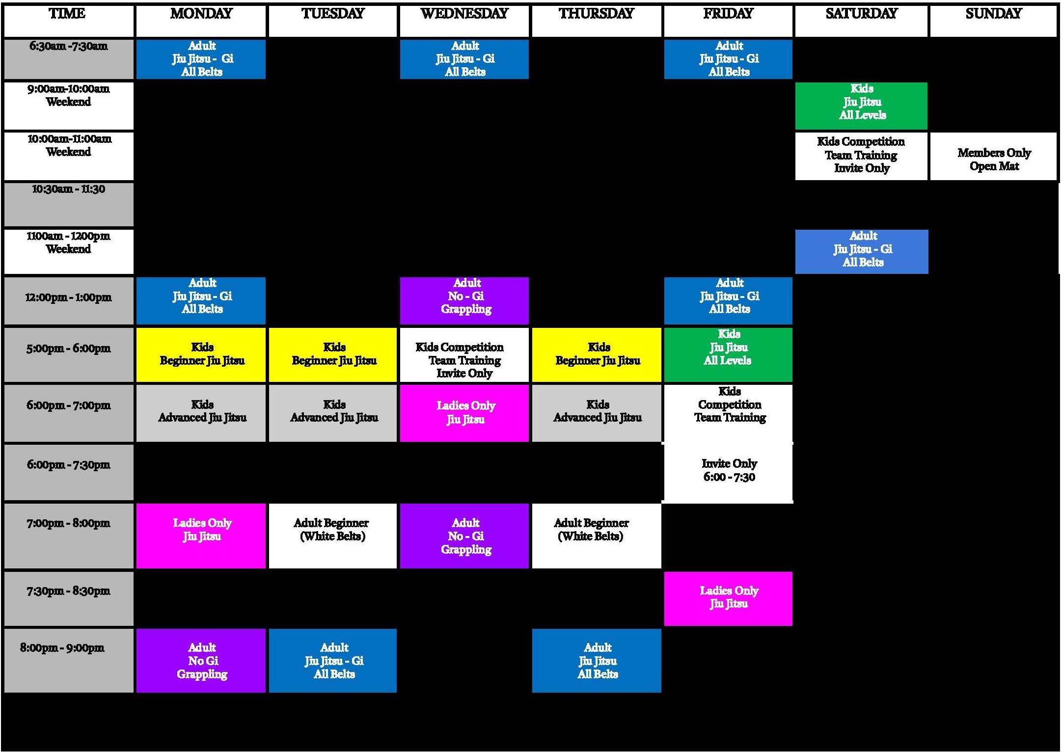 Team Randori Training Schedule