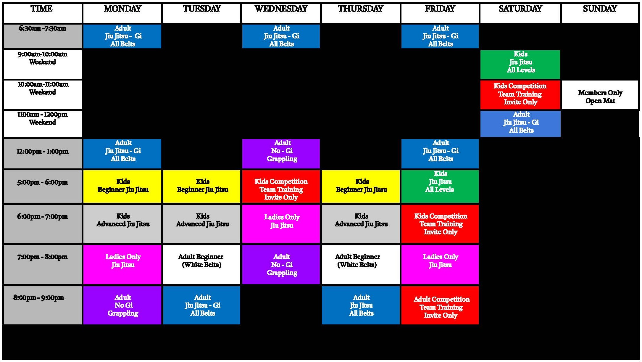 Team Randori Training Schedule