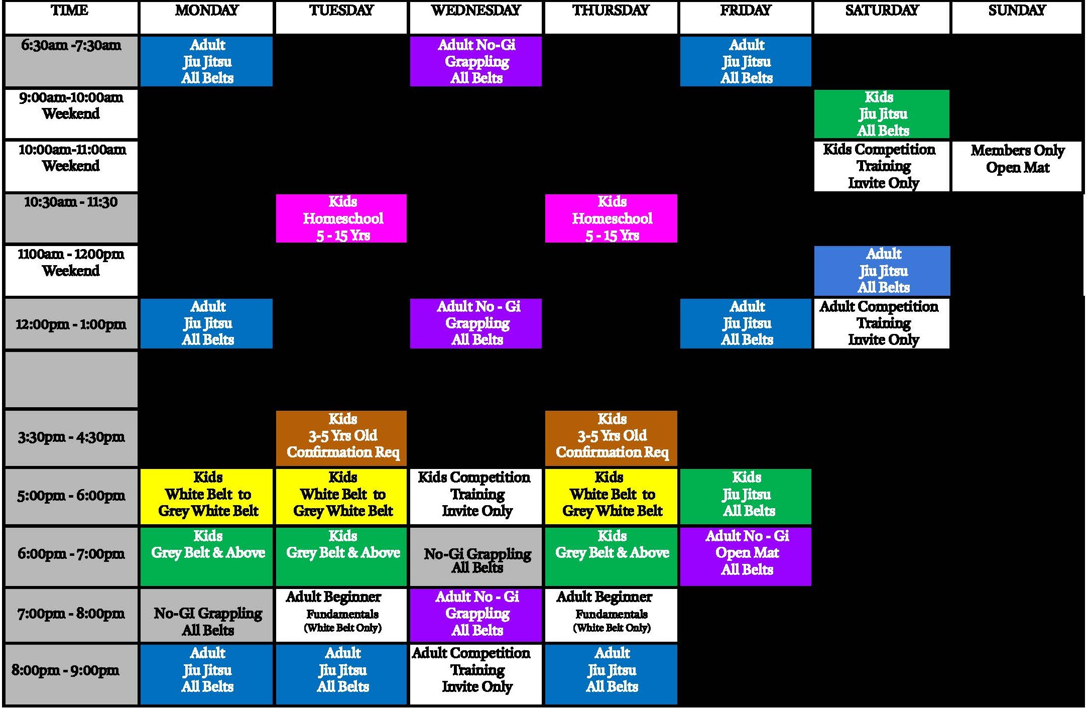 Team Randori Training Schedule
