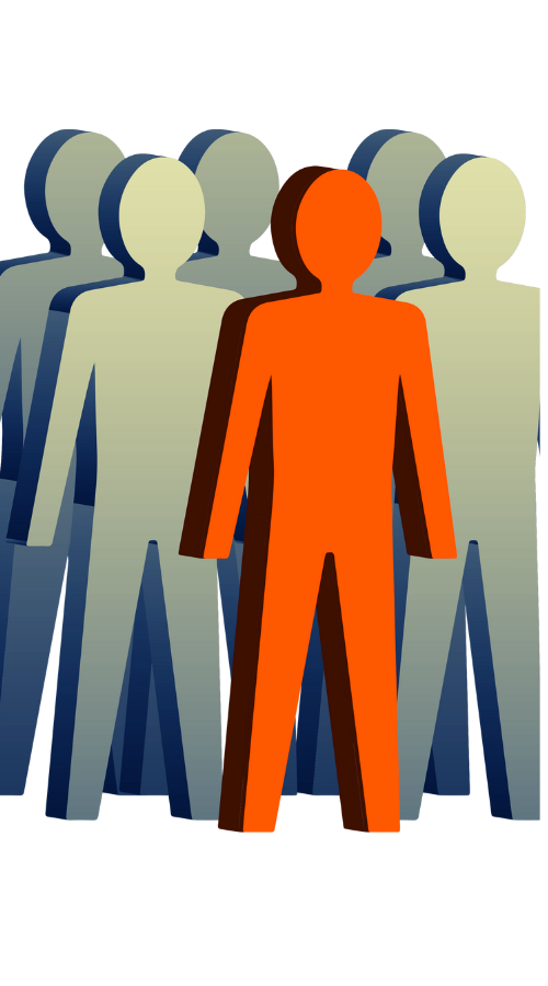 Group of faceless people with one standing out