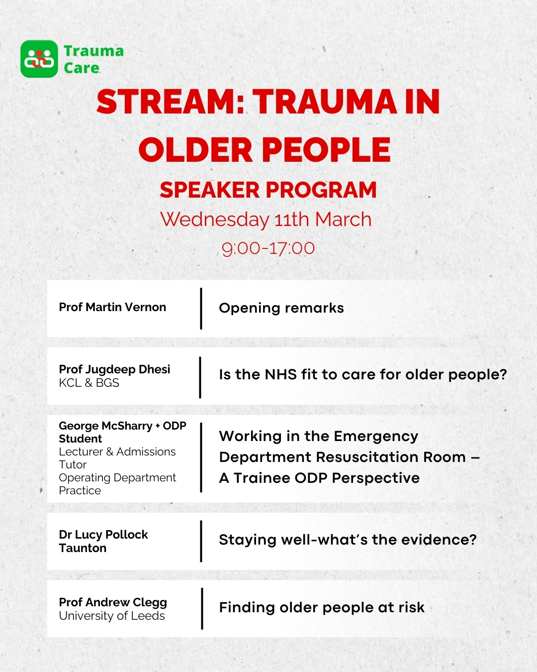 Wednesday Trauma Programme 1