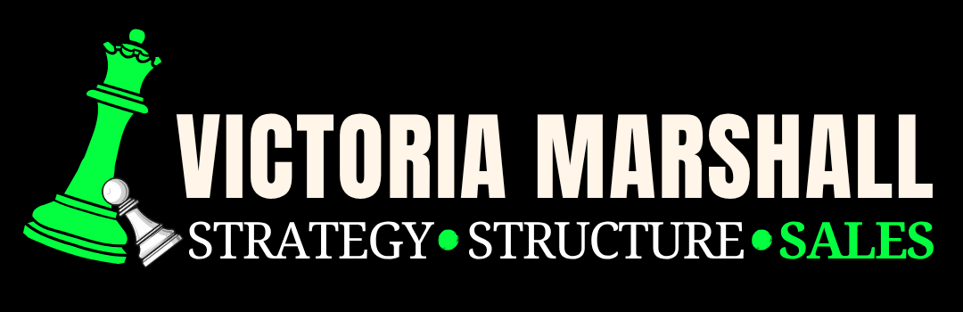 Queen & a Pawn Victoria Marshall in white block, with Strategy Structure Sales underneath