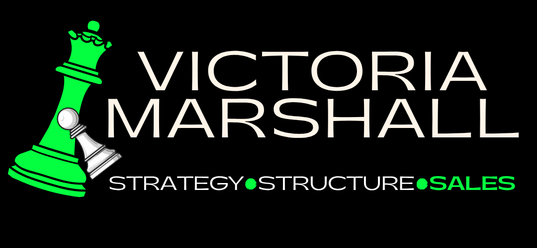 Queen & a Pawn Victoria Marshall in white block, with Strategy Structure Sales underneath