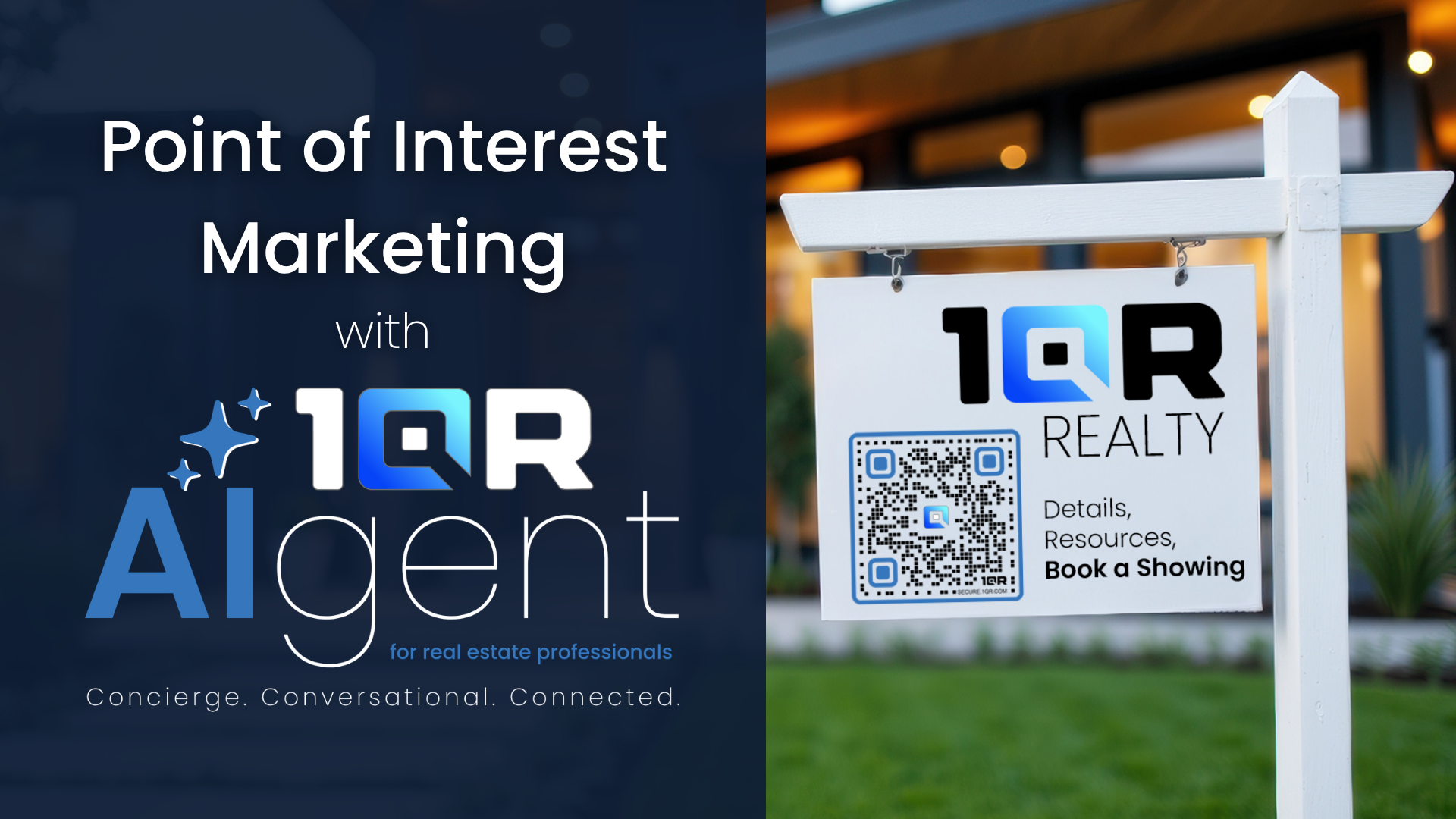Home for sale sign and webinar title overlay - Point of Interest Marketing with AIgent