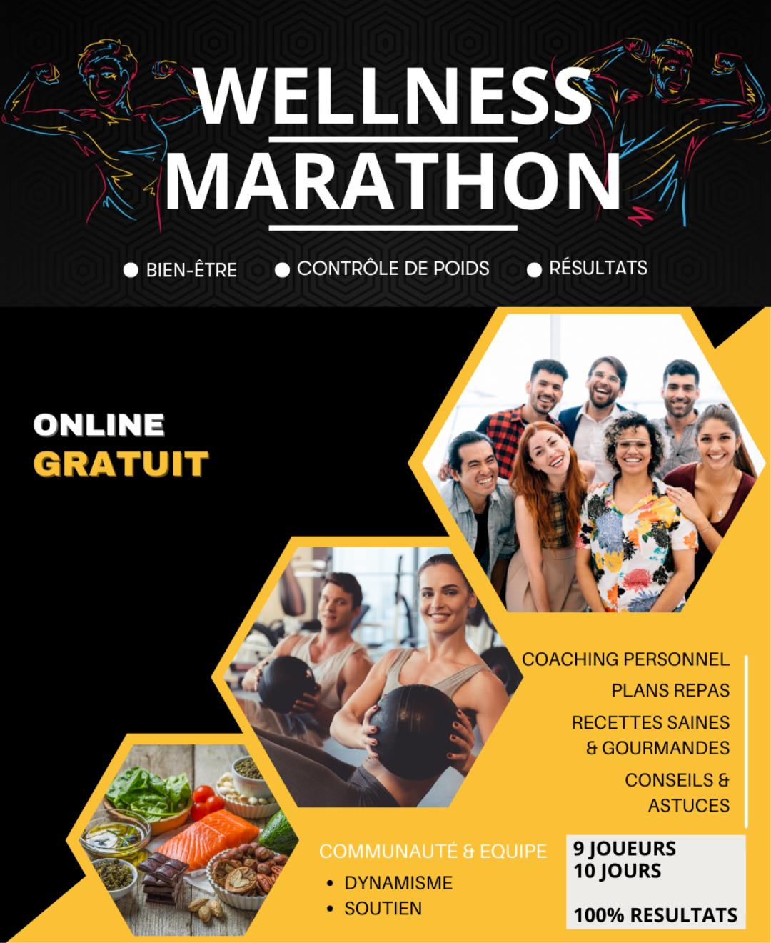 wellness marathon jeu du bien-être nutrition forme santé coaching personnalisé équipe