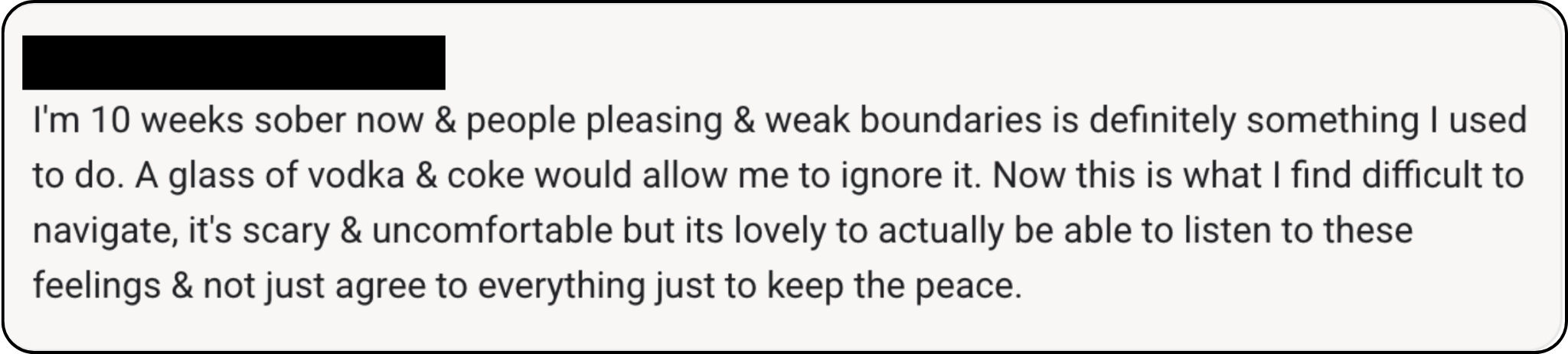 Member testimonial about overcoming people-pleasing and building healthy boundaries through The MLT Lounge.