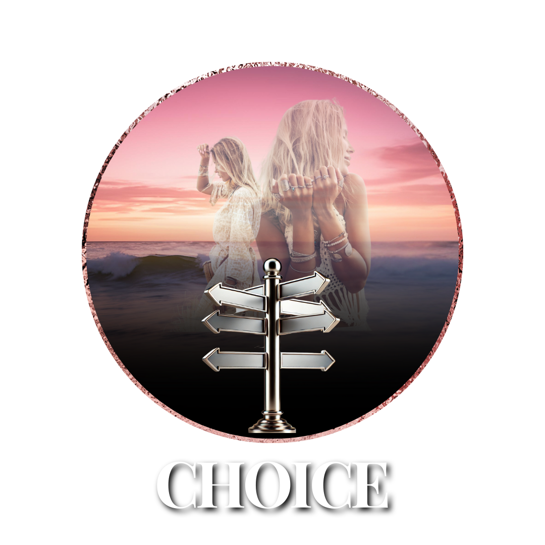 Quietly Confident Women with Sign post representing choice