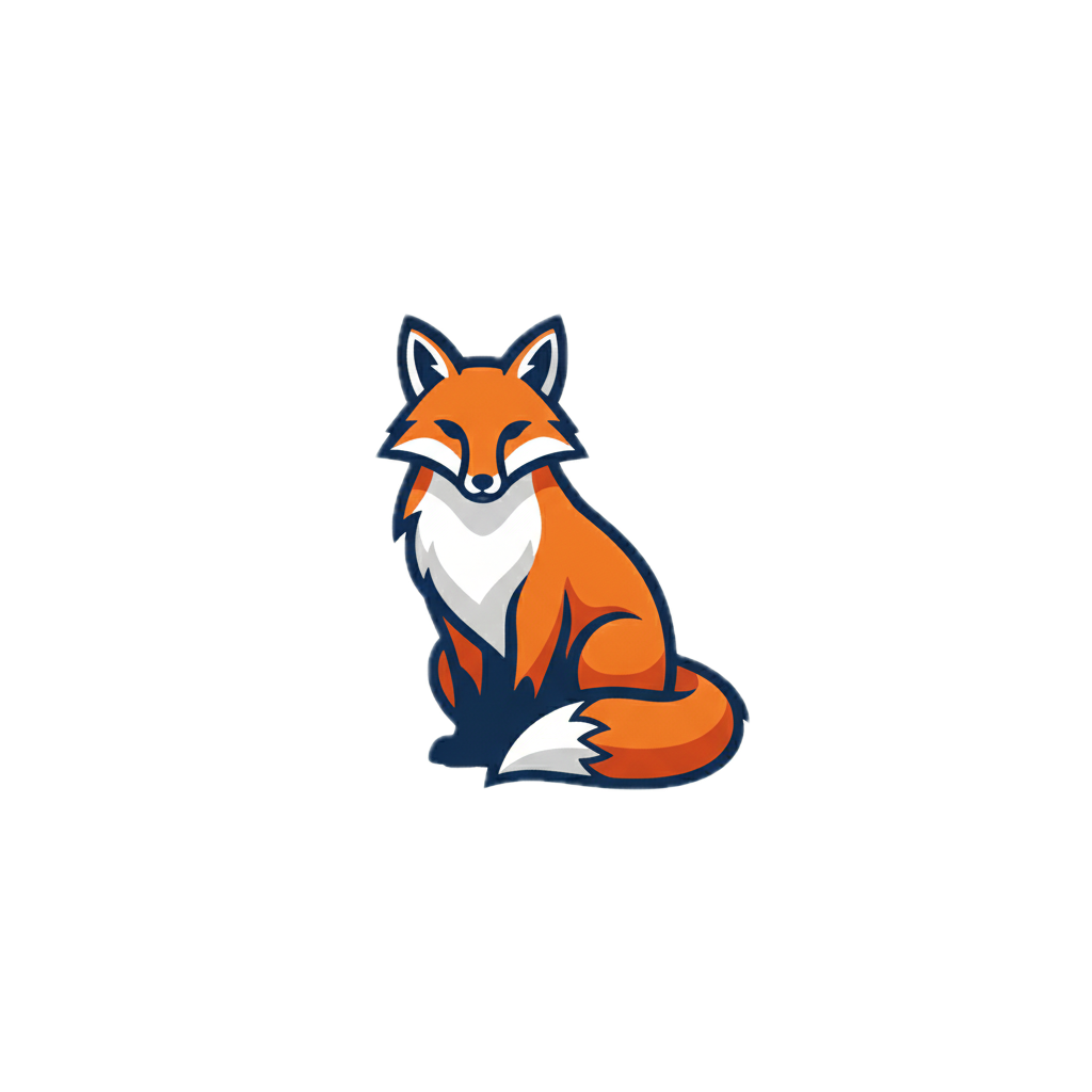 A fox sat by itself on a blank background.