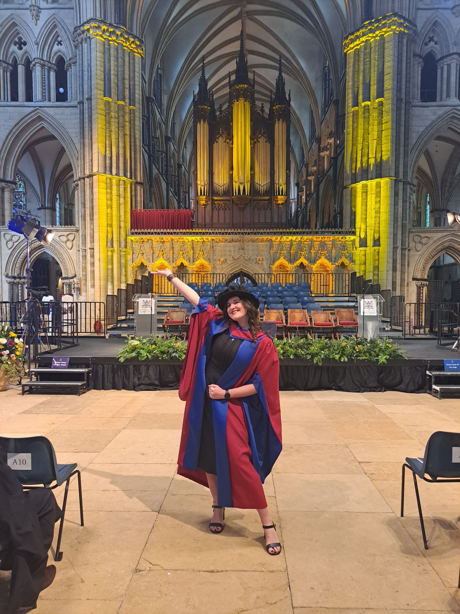 Eleanor Bryan at her University of Lincoln PhD graduation ceremony in Lincoln Cathedral.