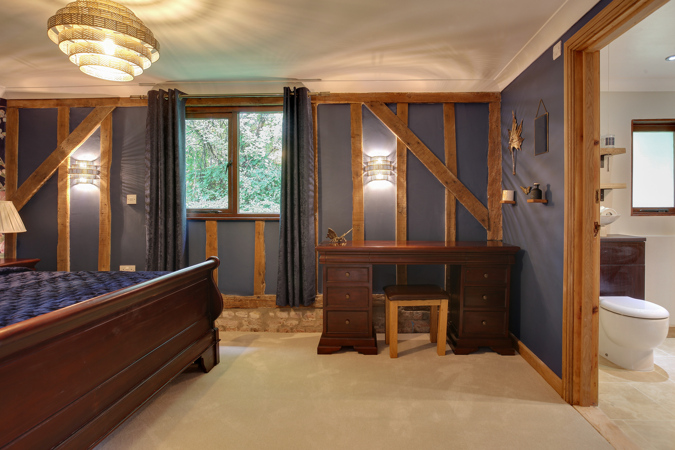 Newly renovated bedroom with kingside bed at Essex retreat centre