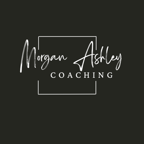 black background with Morgan Ashley Coaching written in white and a white outline of a box surrounds the words