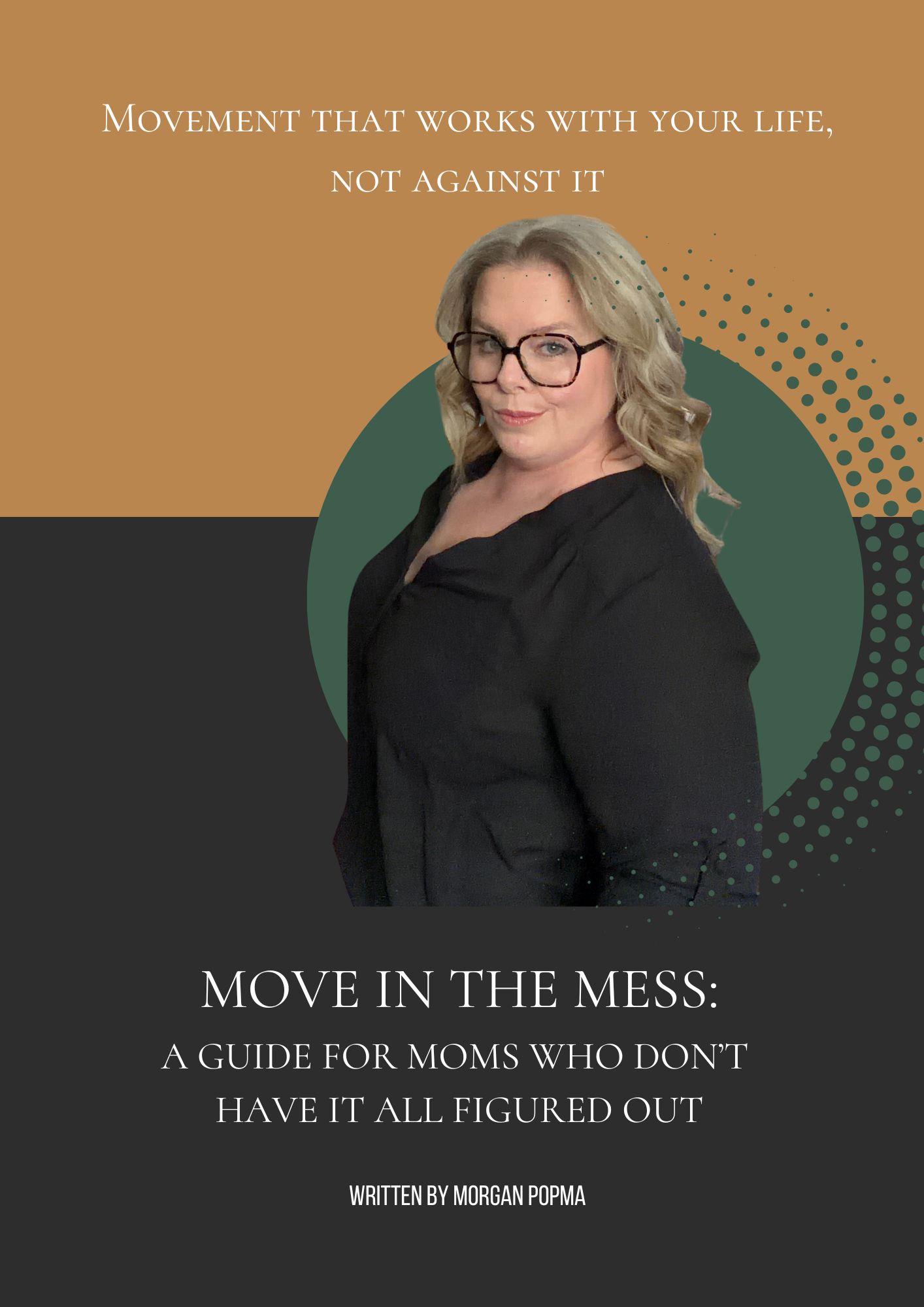 gold and black background with green circle and a lady overlaid the circle with blonde hair and a black shirt on