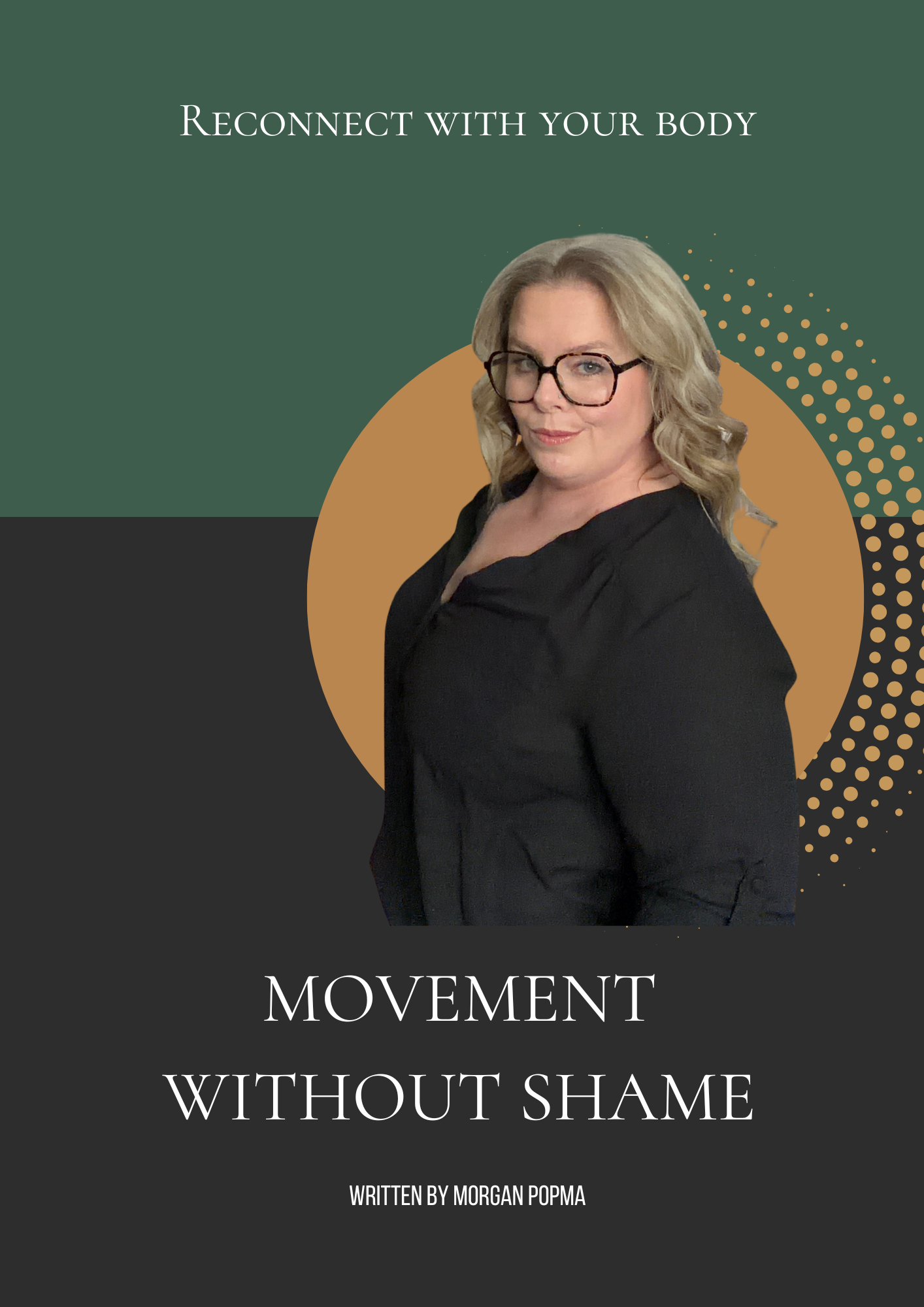 green and black background with yellow circle and a lady overlaid the circle with blonde hair and a black shirt on