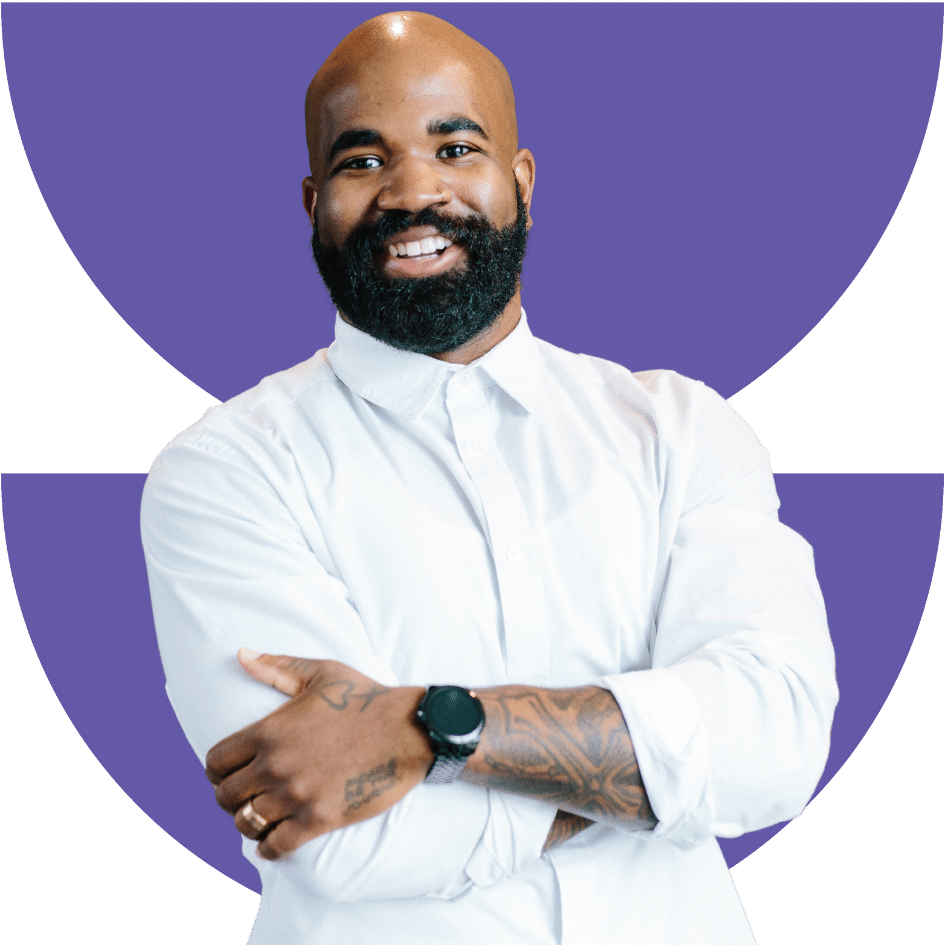 Uptick Participant Smiling with Uptick Shape