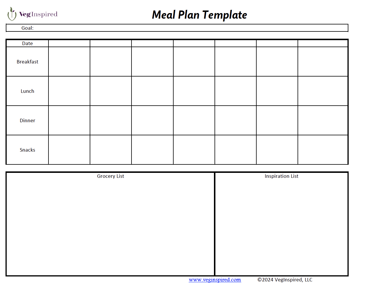 meal planning template veginspired