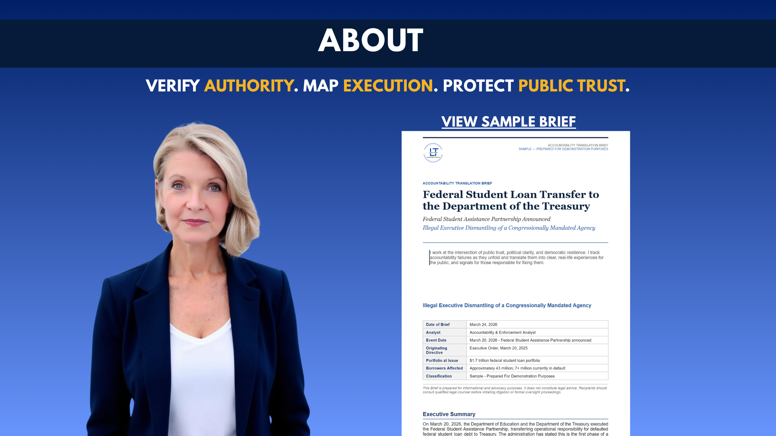 Lorena Tambini, Accountability & Enforcement Analyst, Sample Brief