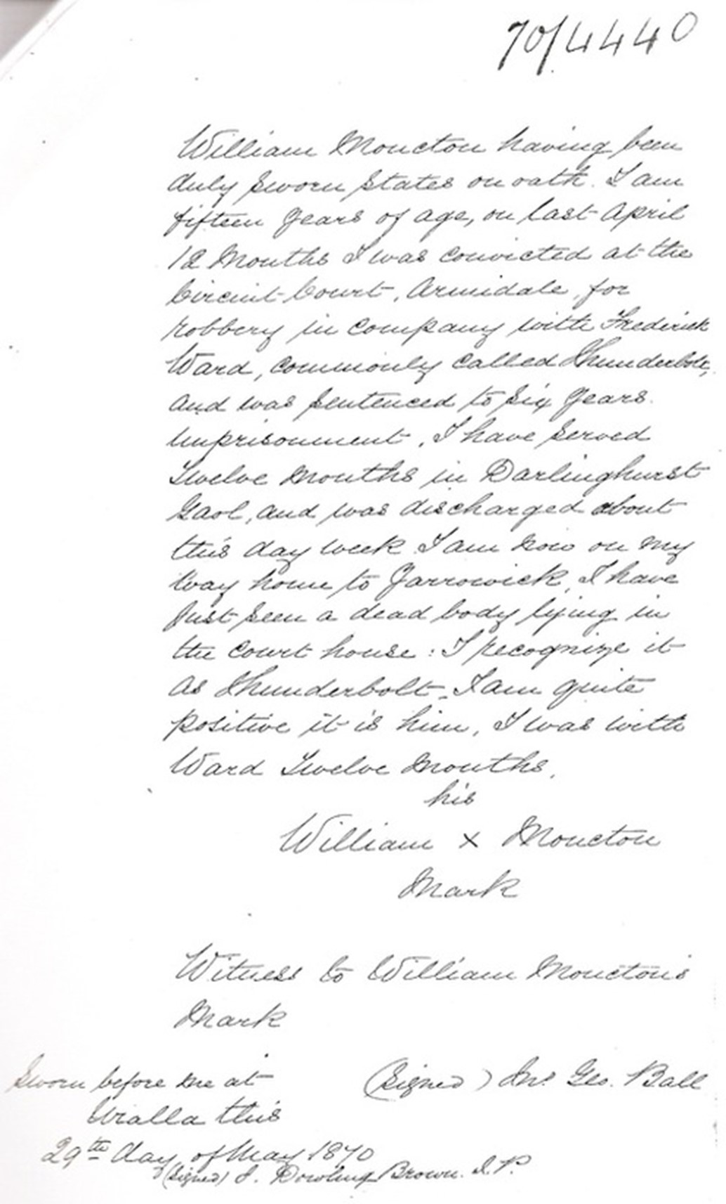 William Monkton - Newspaper report