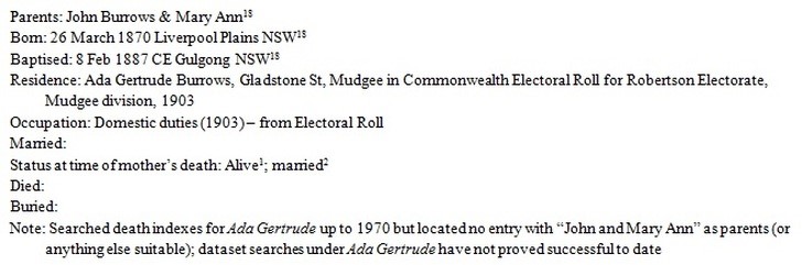 Mary Ann Bugg's daughter Ada Gertrude Burrows