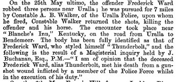 Police Gazette 1870 Verdict on Thunderbolt's death