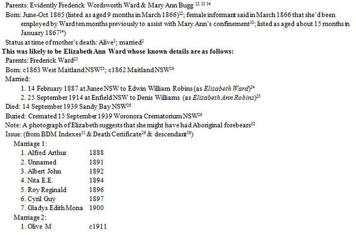 Mary Ann Bugg's daughter Elizabeth Ann Ward