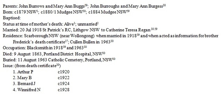 Mary Ann Bugg's son Arthur Burrows