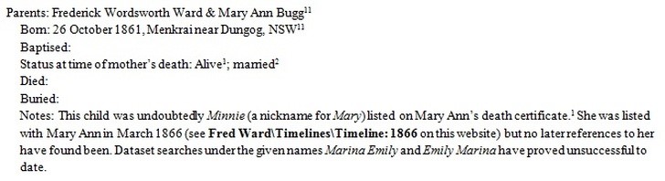 Mary Ann Bugg's daughter Marina Emily Ward